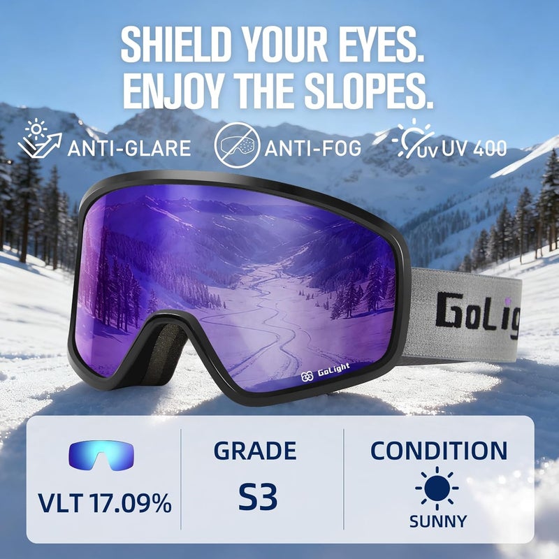 Golight Polarized Anti-Glare Ski Goggles XL OTG – Anti-Fog Double Lens, UV400, Triple-Foam, Anti-Slip Strap for Men & Women - Image 5